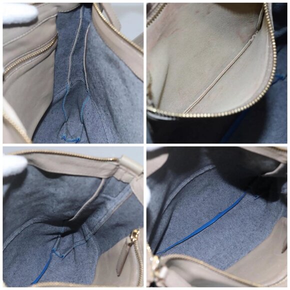 CELINE Shoulder Bag Leather Beige Gold blue Auth - Picture 13 of 15